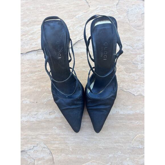 Vintage Authentic Gucci Women's Size 9 B High Heels Black Pointed Toe Satin LH - Picture 1 of 6